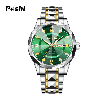 Men'S Watch Date Week Fashion Watch Men Original Waterproof Non-Mechanical Luminous Dual Calendar Quartz Wristwatch