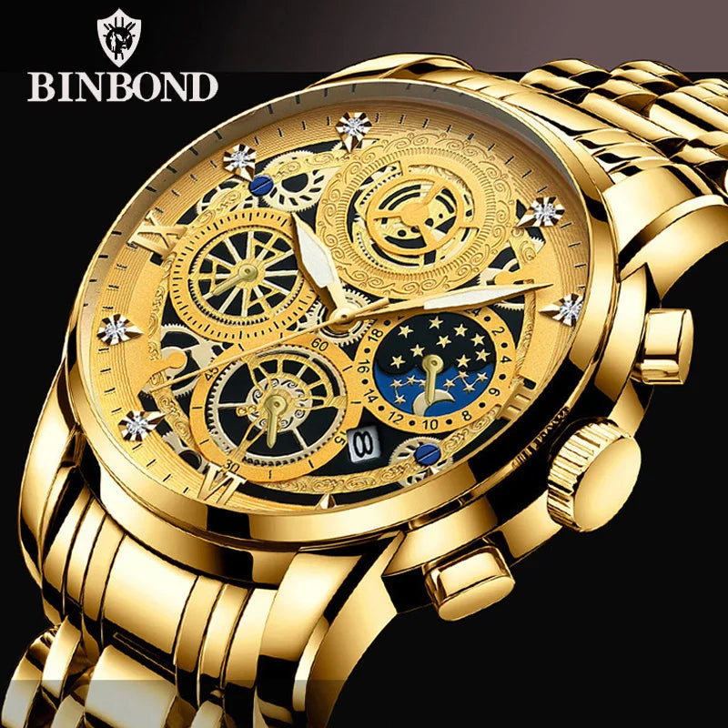 B4010 Fashion Casual Quartz Men Watch Stainless Steel Strap Luxury Dial Luminous 30M Waterproof Business Men Wristwatch