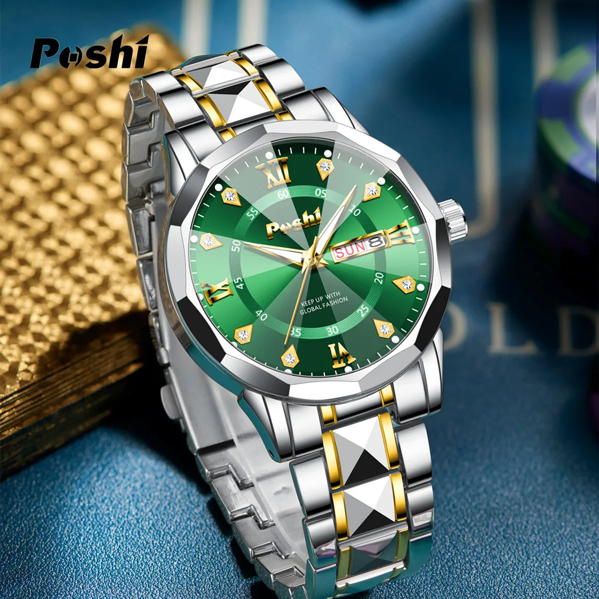 Men'S Watch Date Week Fashion Watch Men Original Waterproof Non-Mechanical Luminous Dual Calendar Quartz Wristwatch
