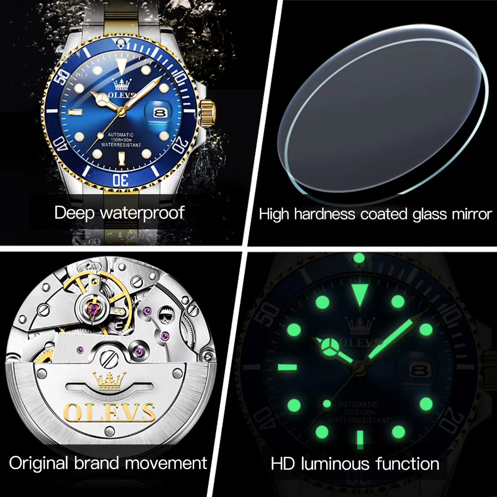 6650 Men Watch Classic Original Automatic Mechanical Watch for Man Zircon Scale Waterproof Luminous Stainless Steel Reloj