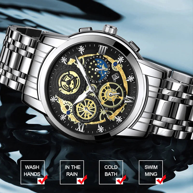 B4010 Fashion Casual Quartz Men Watch Stainless Steel Strap Luxury Dial Luminous 30M Waterproof Business Men Wristwatch