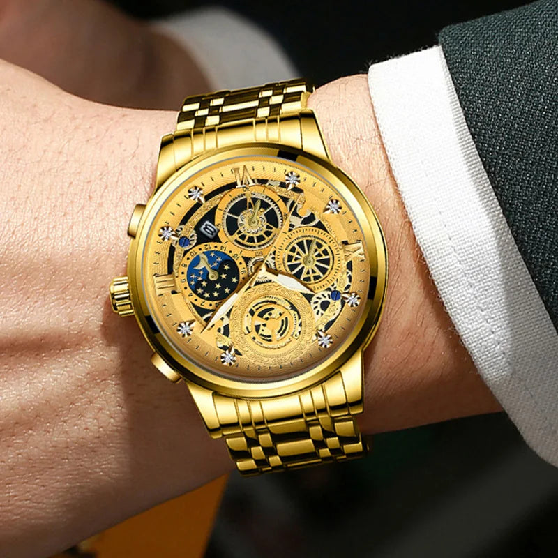 B4010 Fashion Casual Quartz Men Watch Stainless Steel Strap Luxury Dial Luminous 30M Waterproof Business Men Wristwatch