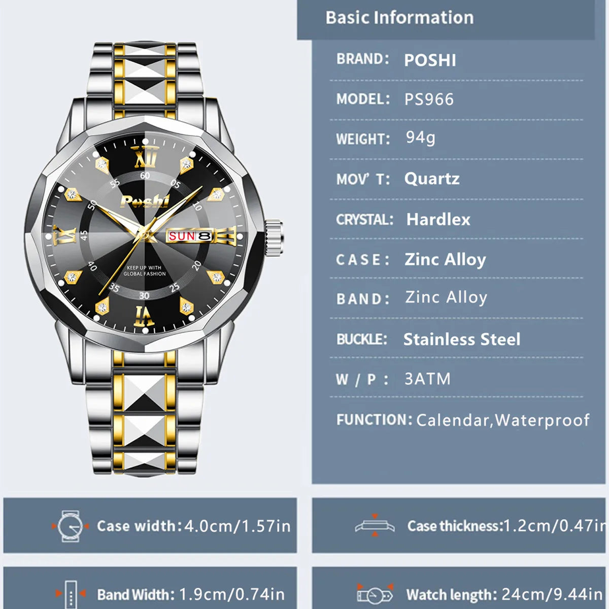 Men'S Watch Date Week Fashion Watch Men Original Waterproof Non-Mechanical Luminous Dual Calendar Quartz Wristwatch