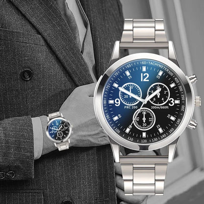 Dazzling Colour Blue Glass Three Eyes Steel Belt Watch Men Quartz Watches Gifts Men'S Watches Wholesale