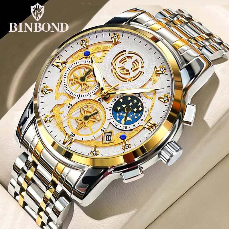 B4010 Fashion Casual Quartz Men Watch Stainless Steel Strap Luxury Dial Luminous 30M Waterproof Business Men Wristwatch