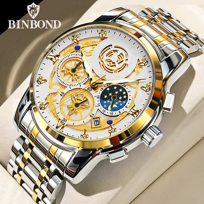 B4010 Fashion Casual Quartz Men Watch Stainless Steel Strap Luxury Dial Luminous 30M Waterproof Business Men Wristwatch