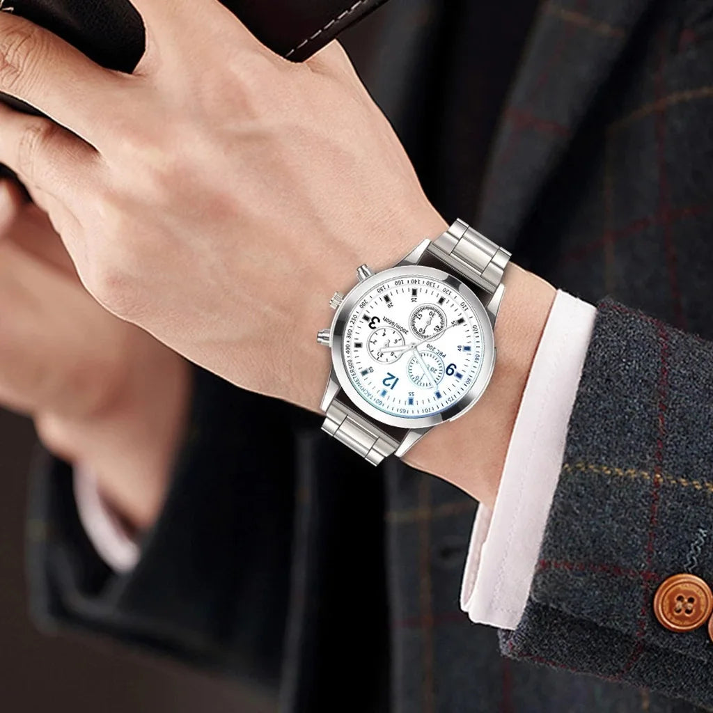 Dazzling Colour Blue Glass Three Eyes Steel Belt Watch Men Quartz Watches Gifts Men'S Watches Wholesale