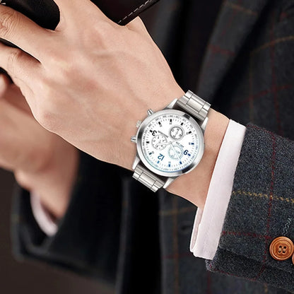 Dazzling Colour Blue Glass Three Eyes Steel Belt Watch Men Quartz Watches Gifts Men'S Watches Wholesale