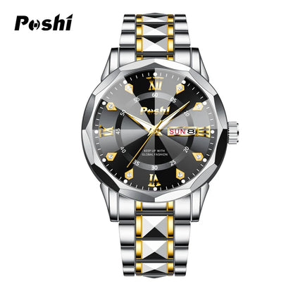Men'S Watch Date Week Fashion Watch Men Original Waterproof Non-Mechanical Luminous Dual Calendar Quartz Wristwatch