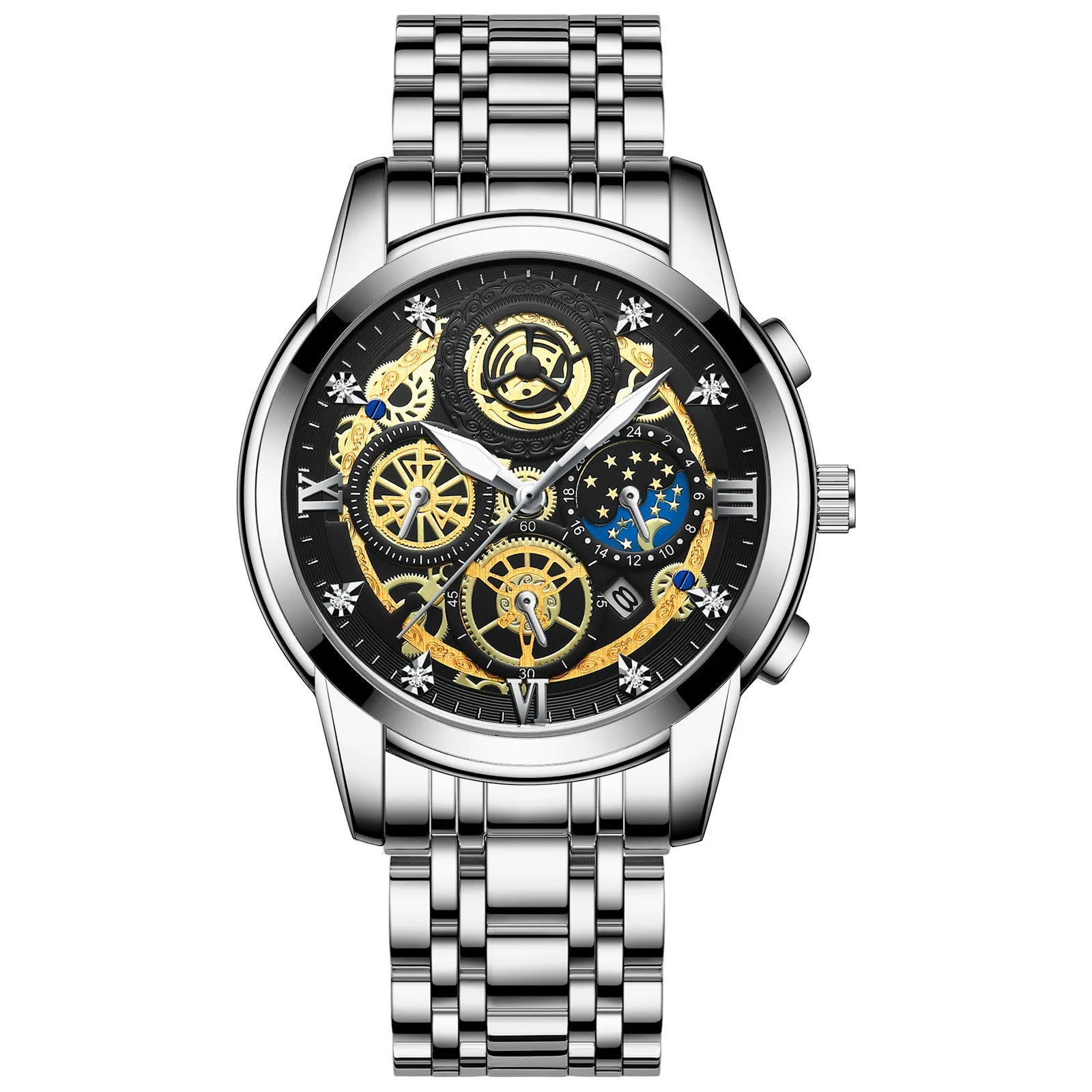 B4010 Fashion Casual Quartz Men Watch Stainless Steel Strap Luxury Dial Luminous 30M Waterproof Business Men Wristwatch