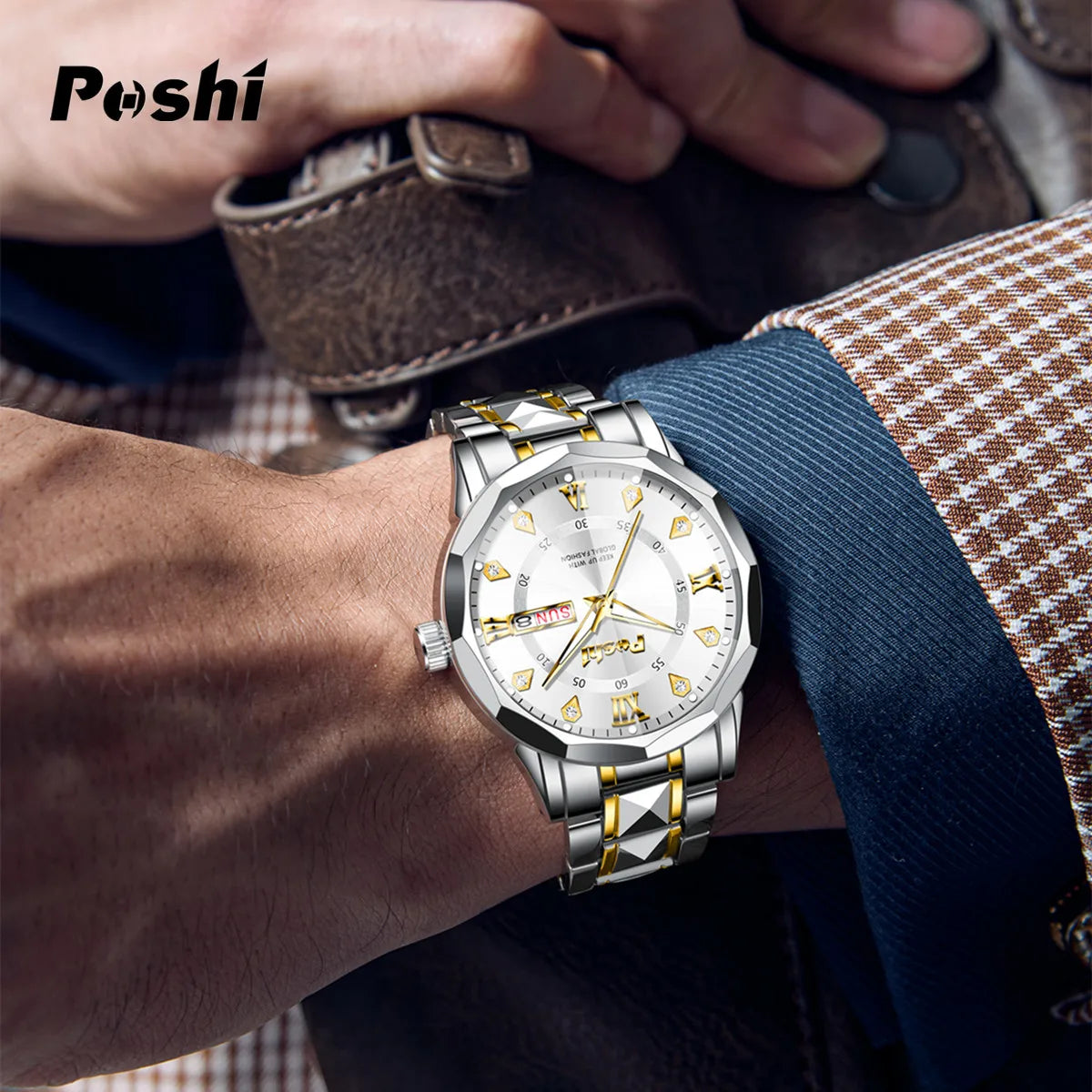 Men'S Watch Date Week Fashion Watch Men Original Waterproof Non-Mechanical Luminous Dual Calendar Quartz Wristwatch