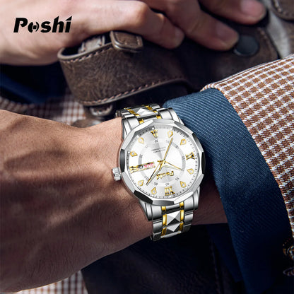 Men'S Watch Date Week Fashion Watch Men Original Waterproof Non-Mechanical Luminous Dual Calendar Quartz Wristwatch