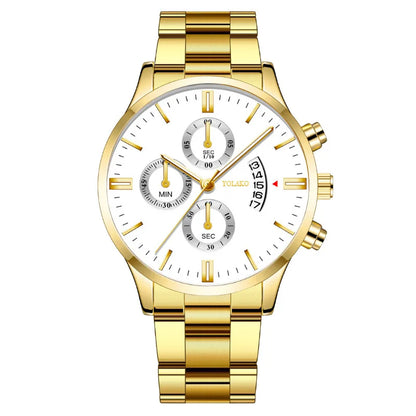 Luxury Men Steel Golden Watch Calendar Quartz Wristwatch Chain Bracelet Business Watches Man Clock for Men Relogio Masculino