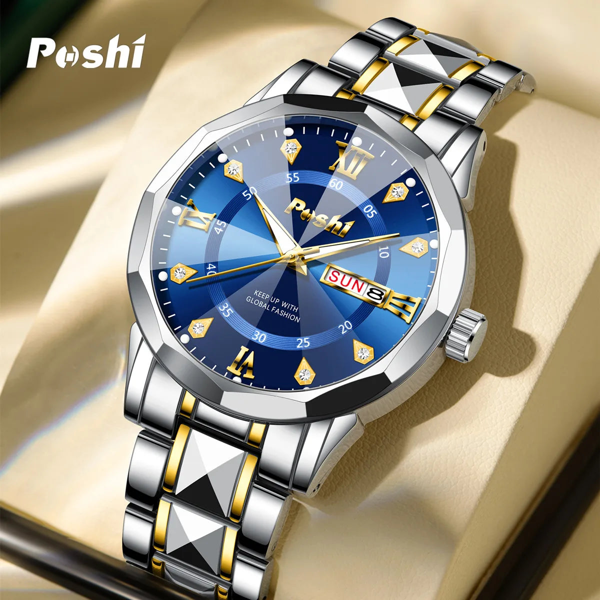 Men'S Watch Date Week Fashion Watch Men Original Waterproof Non-Mechanical Luminous Dual Calendar Quartz Wristwatch