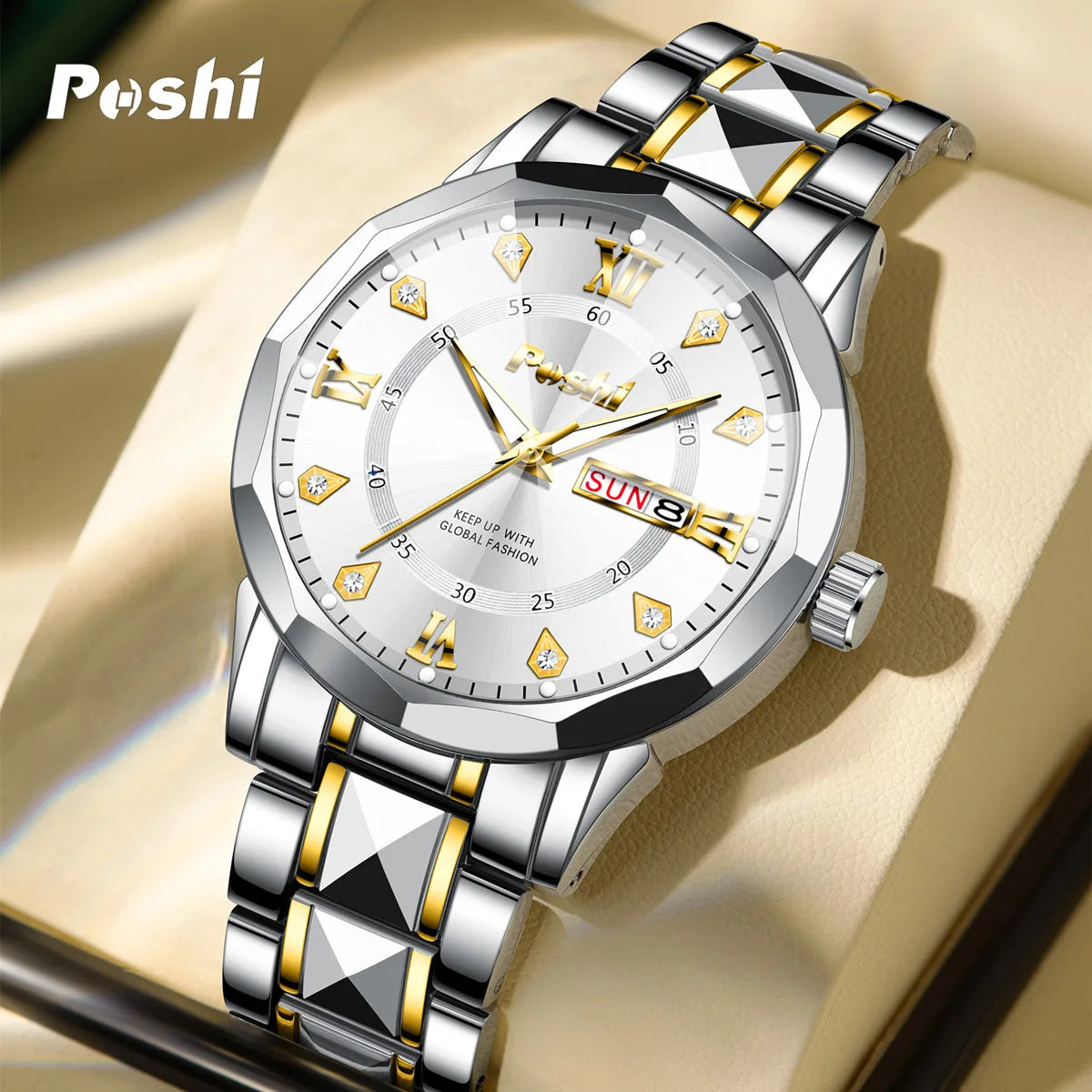 Men'S Watch Date Week Fashion Watch Men Original Waterproof Non-Mechanical Luminous Dual Calendar Quartz Wristwatch