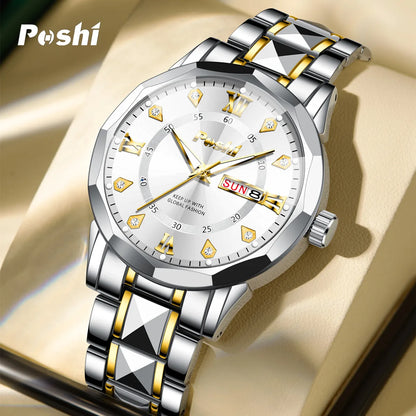 Men'S Watch Date Week Fashion Watch Men Original Waterproof Non-Mechanical Luminous Dual Calendar Quartz Wristwatch