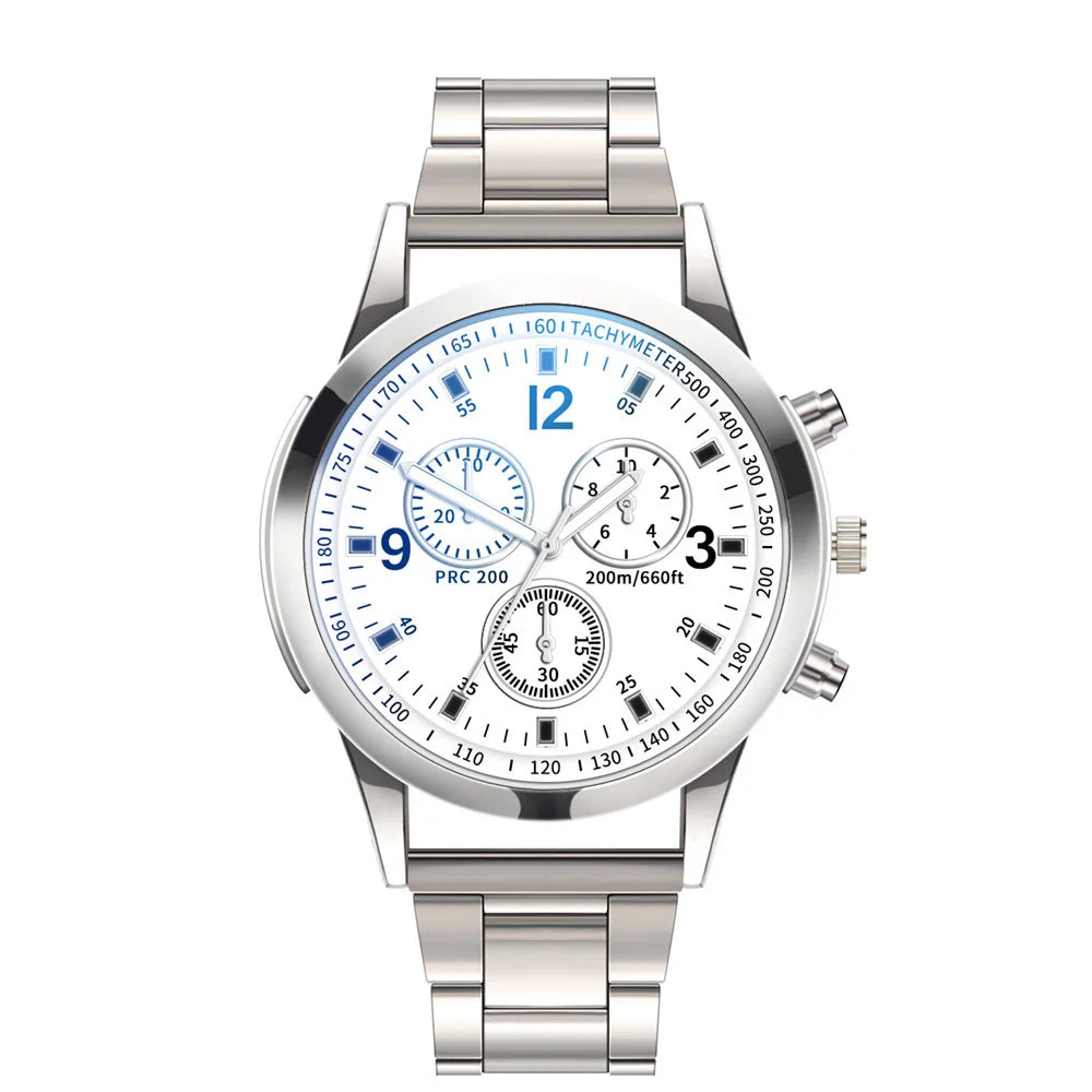 Dazzling Colour Blue Glass Three Eyes Steel Belt Watch Men Quartz Watches Gifts Men'S Watches Wholesale