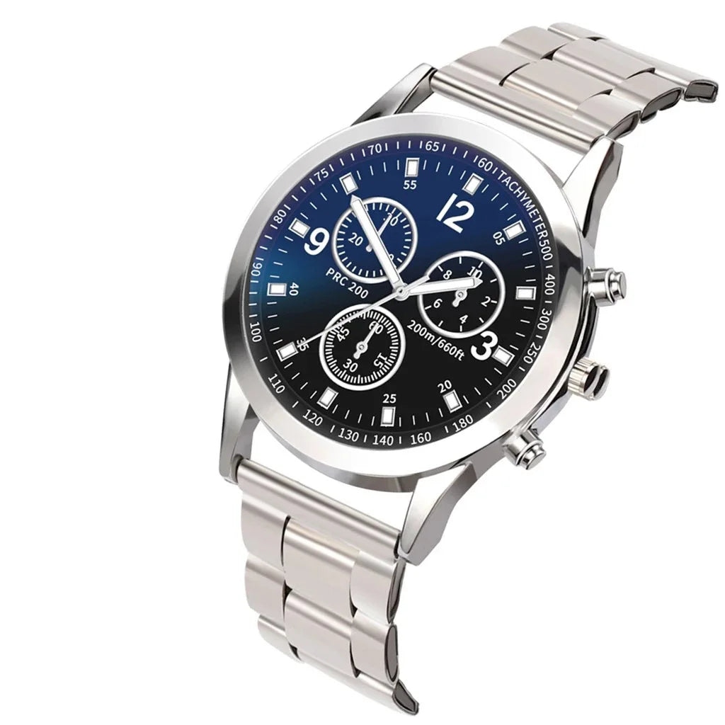 Dazzling Colour Blue Glass Three Eyes Steel Belt Watch Men Quartz Watches Gifts Men'S Watches Wholesale