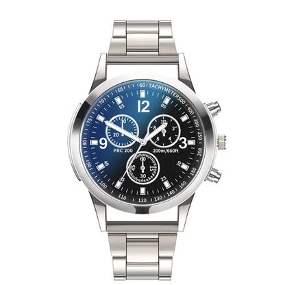 Dazzling Colour Blue Glass Three Eyes Steel Belt Watch Men Quartz Watches Gifts Men'S Watches Wholesale